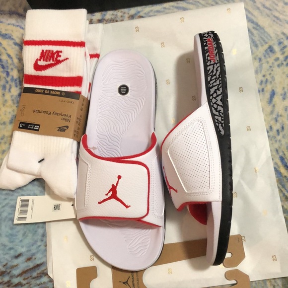 Jordan Other - AIR JORDAN HYDRO III RETRO JUMPMAN SLIDES WITH RED NIKE DRI FIT SOCKS